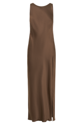 Gemima Satin Maxi Dress With Split - Mocha